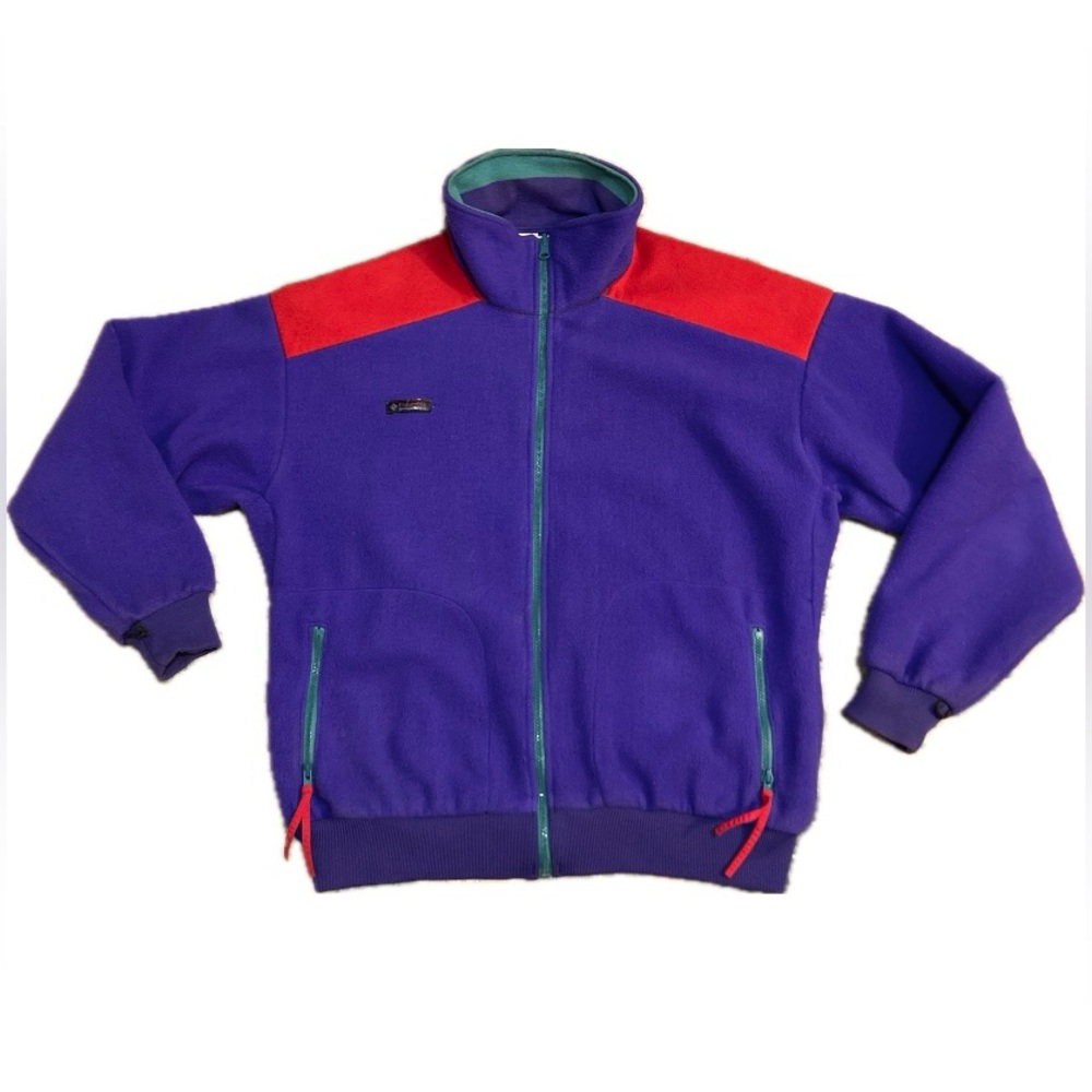 A33 Columbia Unisex VTG Zip Jacket 80s 90s Colorblock Purple Red Fleece Large